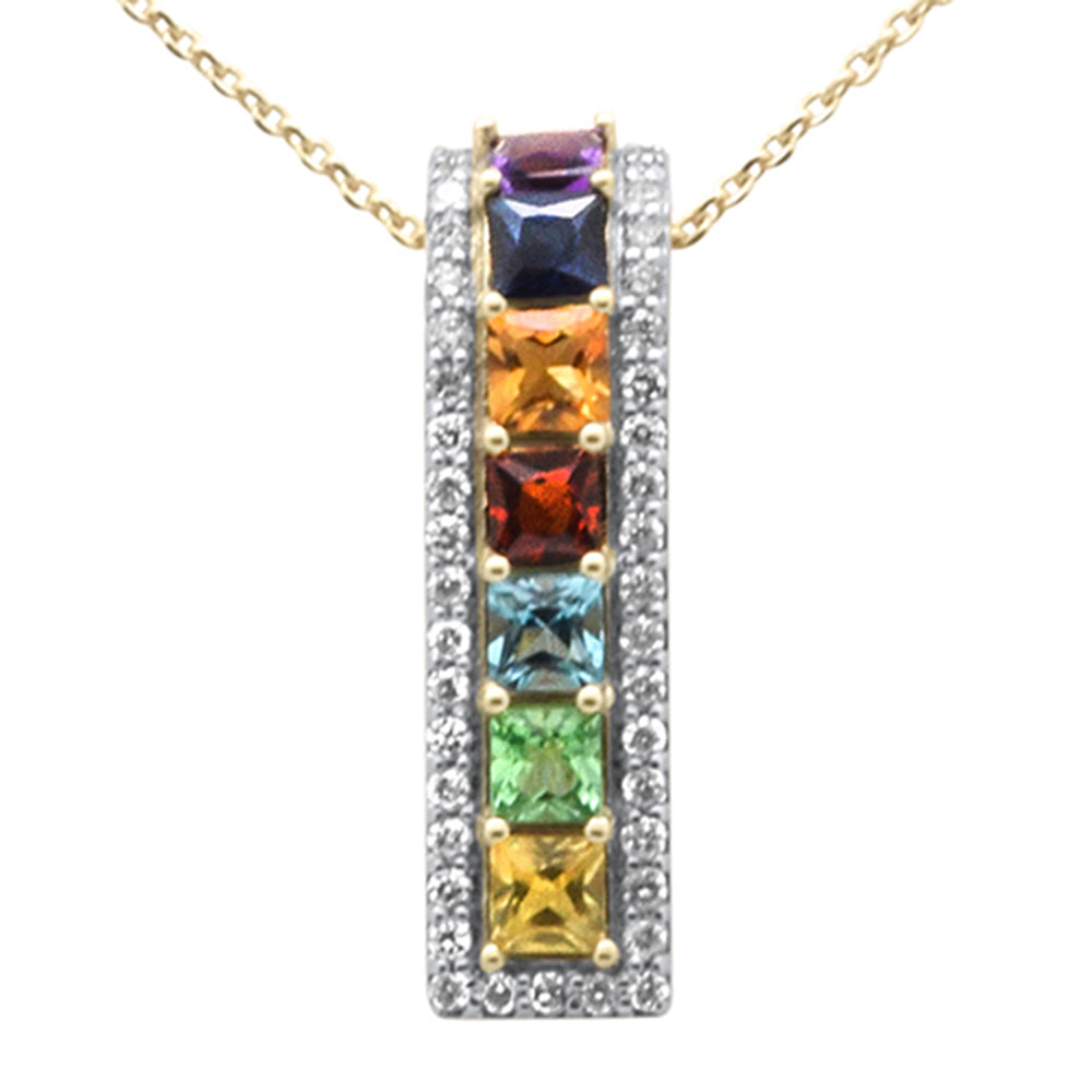 GEMSTONE CLOSEOUT!  1.56ct G SI 14K Yellow Gold Diamond & Multi Color Gemstone Pendant Necklace 16" + 2" Ext.