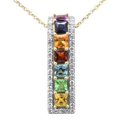 GEMSTONE CLOSEOUT!  1.56ct G SI 14K Yellow Gold Diamond & Multi Color Gemstone Pendant Necklace 16" + 2" Ext.