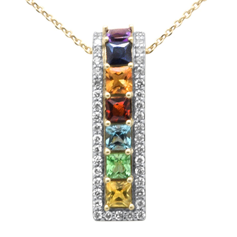 GEMSTONE CLOSEOUT!  1.56ct G SI 14K Yellow Gold Diamond & Multi Color Gemstone Pendant Necklace 16" + 2" Ext.