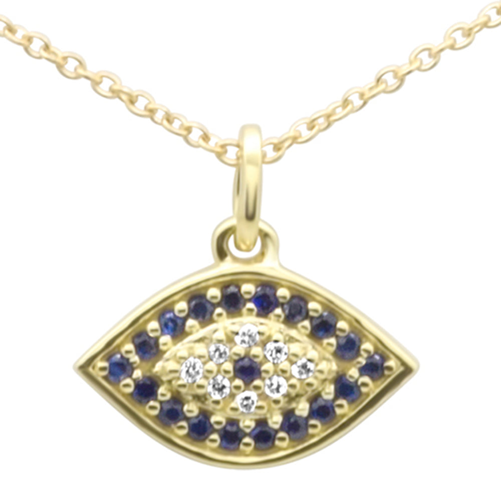 DIAMOND CLOSEOUT!   .20ct G SI 14K Yellow Gold Diamond & Blue Sapphire Gemstones Pendant Necklace 18" Long