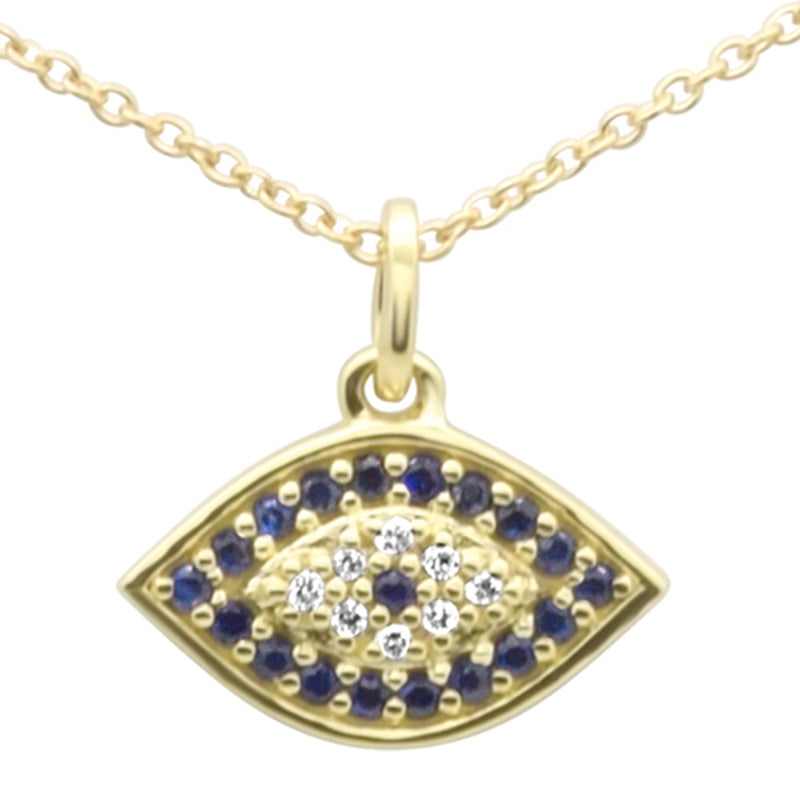DIAMOND CLOSEOUT!   .20ct G SI 14K Yellow Gold Diamond & Blue Sapphire Gemstones Pendant Necklace 18" Long