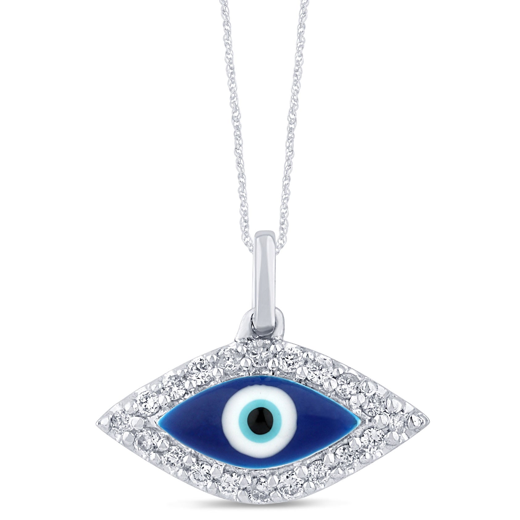 SPECIAL!.15ct G SI 14K White Gold Diamond Evil Eye Pendant Necklace 16" + 2" EXT
