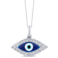 SPECIAL!.15ct G SI 14K White Gold Diamond Evil Eye Pendant Necklace 16" + 2" EXT