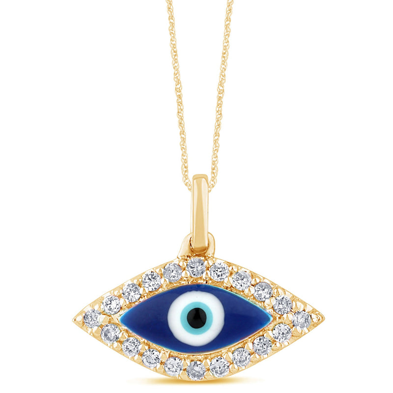 SPECIAL!.15ct G SI 14K Yellow Gold Diamond Evil Eye Pendant Necklace 18" Long