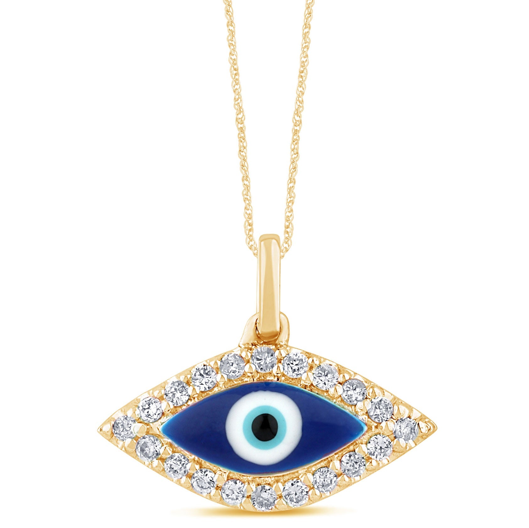 SPECIAL!.15ct G SI 14K Yellow Gold Diamond Evil Eye Pendant Necklace 18" Long