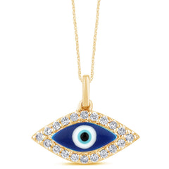 SPECIAL!.15ct G SI 14K Yellow Gold Diamond Evil Eye Pendant Necklace 18" Long