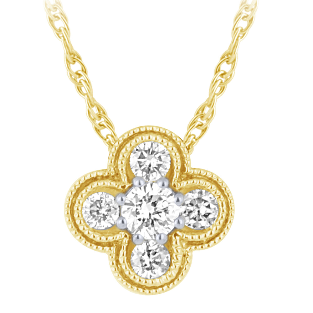 SPECIAL! .20ct G SI 14K Yellow Gold Diamond Flower Pendant Necklace 18" Long Chain