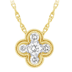 SPECIAL! .20ct G SI 14K Yellow Gold Diamond Flower Pendant Necklace 18" Long Chain