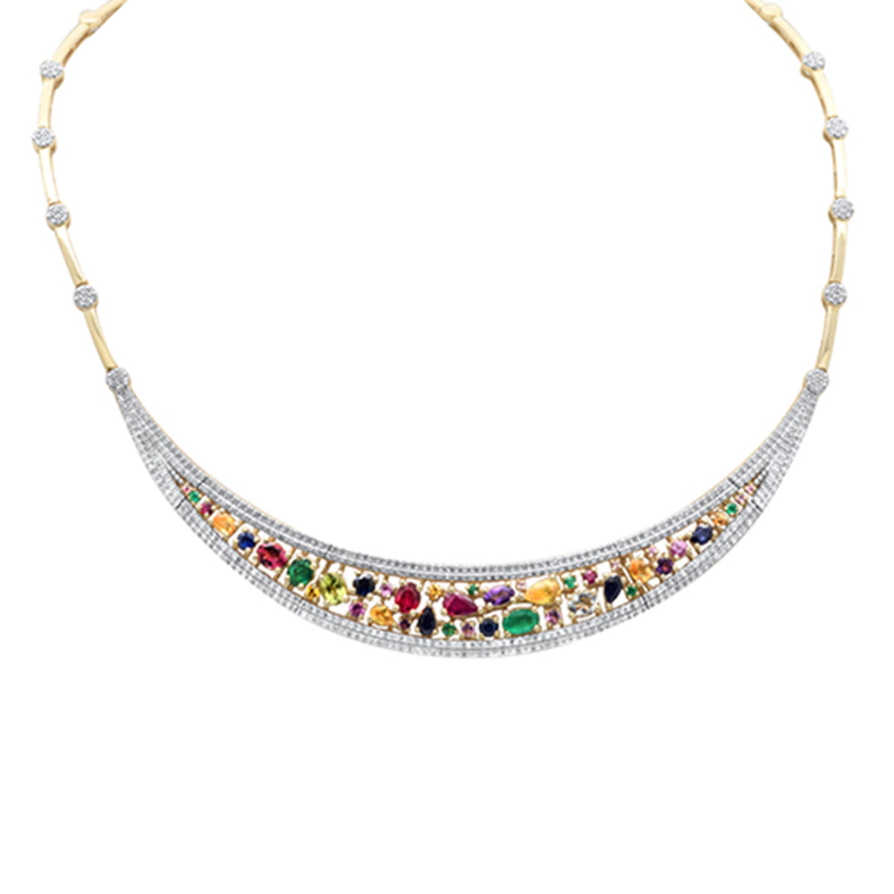 GEMSTONE CLOSEOUT!  9.53ct G SI 14K Yellow Gold Diamond & Multi Color Gemstones Pendant Collar Necklace 15" Long