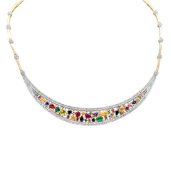 GEMSTONE CLOSEOUT!  9.53ct G SI 14K Yellow Gold Diamond & Multi Color Gemstones Pendant Collar Necklace 15" Long