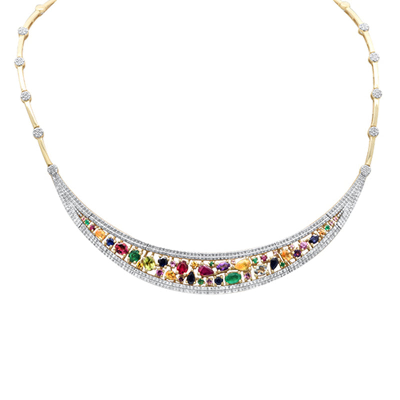 GEMSTONE CLOSEOUT!  9.53ct G SI 14K Yellow Gold Diamond & Multi Color Gemstones Pendant Collar Necklace 15" Long