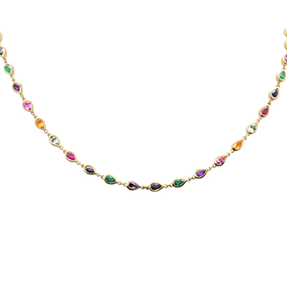 GEMSTONE CLOSEOUT!  7.26ct G SI 14K Yellow Gold Multi Color Pear Shape Gemstone  Necklace 16" Long