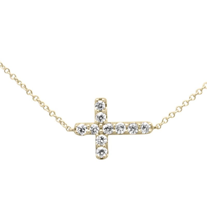 SPECIAL! .25ct G SI 14K Yellow Gold Diamond Sideways Cross Pendant Necklace 16" + 2" EXT