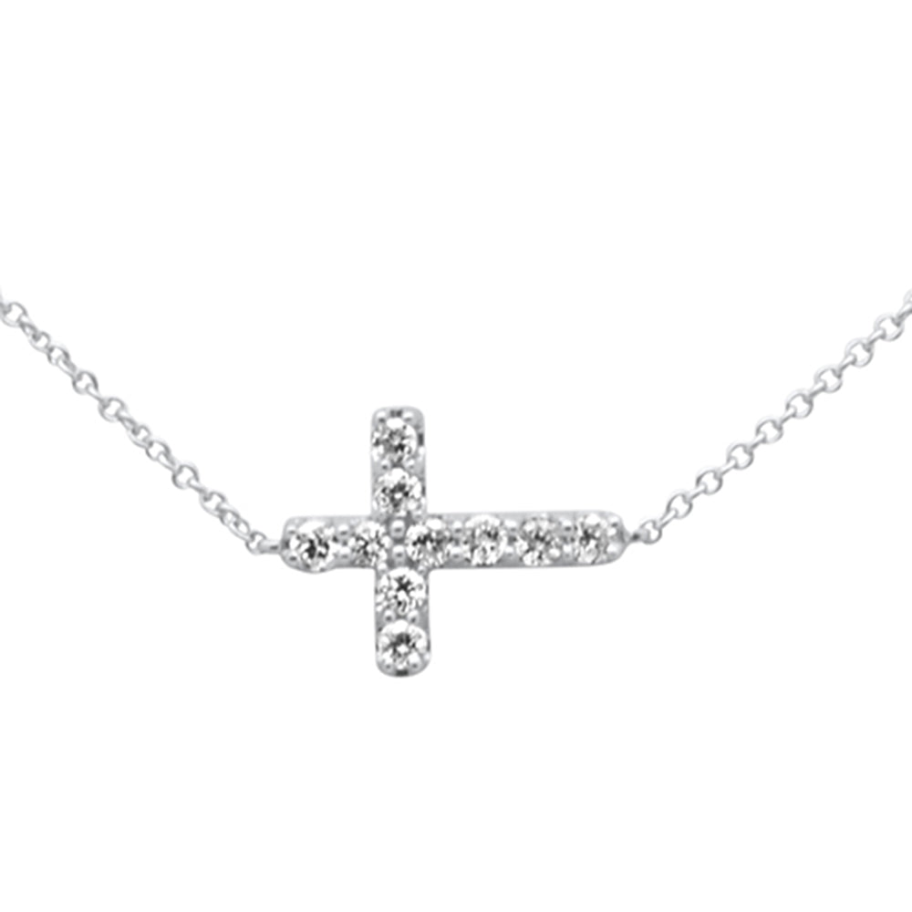 SPECIAL! .25ct G SI 14K White Gold Diamond Sideways Cross Pendant Necklace 16" + 2" EXT
