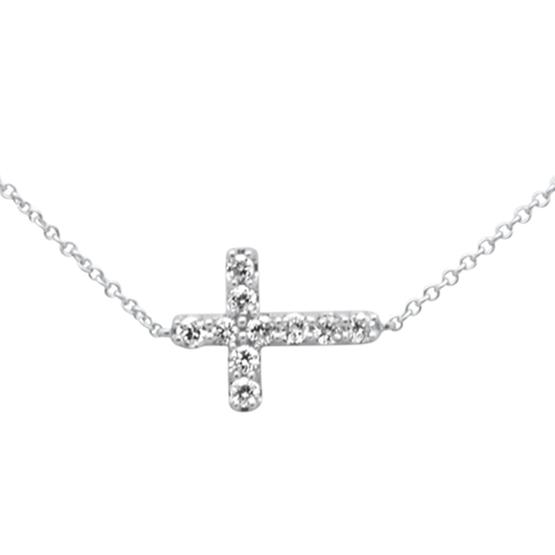 SPECIAL! .25ct G SI 14K White Gold Diamond Sideways Cross Pendant Necklace 16" + 2" EXT