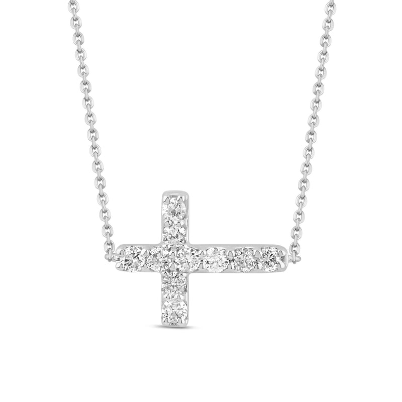 SPECIAL! .25ct G SI 14K White Gold Diamond Sideways Cross Pendant Necklace 16" + 2" EXT