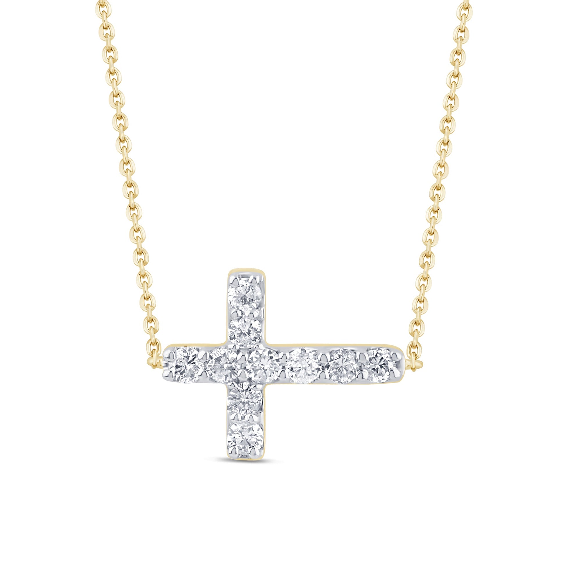 SPECIAL! .25ct G SI 14K Yellow Gold Diamond Sideways Cross Pendant Necklace 16" + 2" EXT