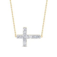 SPECIAL! .25ct G SI 14K Yellow Gold Diamond Sideways Cross Pendant Necklace 16" + 2" EXT