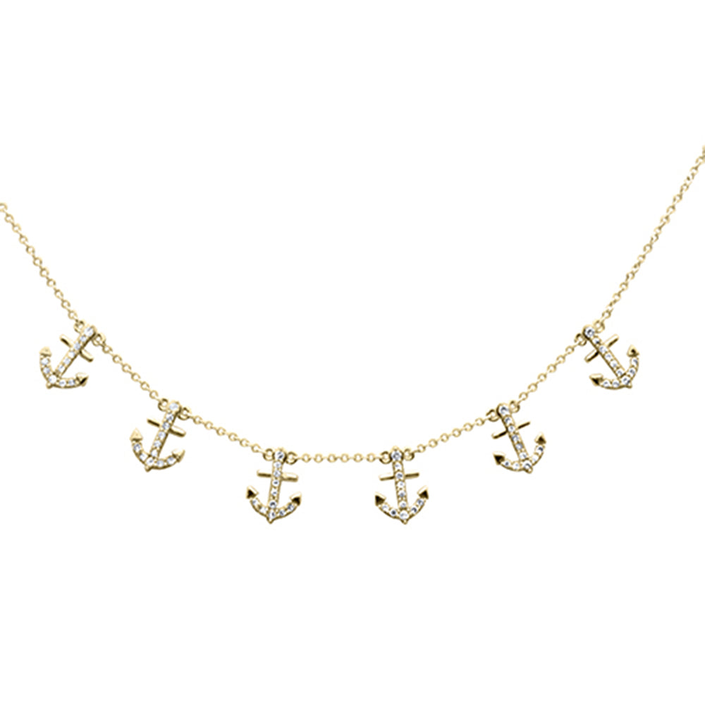 DIAMOND CLOSEOUT!   .29ct G SI 14K Yellow Gold Diamond Dangling Anchor Pendant Necklace 16" + 2" EXT
