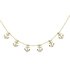 DIAMOND CLOSEOUT!   .29ct G SI 14K Yellow Gold Diamond Dangling Anchor Pendant Necklace 16" + 2" EXT