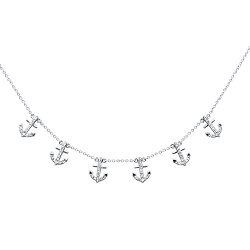 SPECIAL!  .29ct G SI 14K White Gold Diamond Dangling Anchor Pendant Necklace 16" + 2" EXT