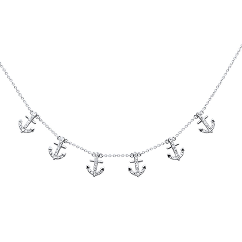SPECIAL!  .29ct G SI 14K White Gold Diamond Dangling Anchor Pendant Necklace 16" + 2" EXT