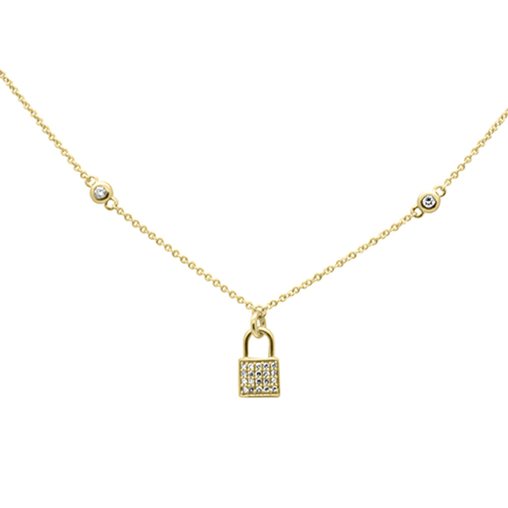 SPECIAL! .11ct G SI 14K Yellow Gold Diamond Lock Pendant Necklace 16" + 2" EXT
