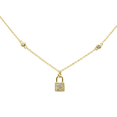 SPECIAL! .11ct G SI 14K Yellow Gold Diamond Lock Pendant Necklace 16" + 2" EXT