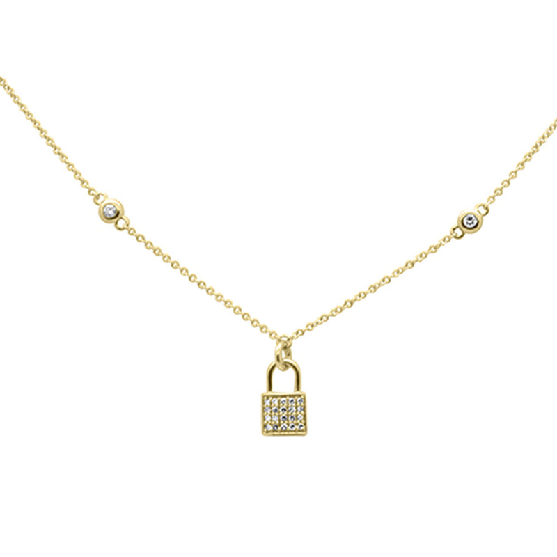 SPECIAL! .11ct G SI 14K Yellow Gold Diamond Lock Pendant Necklace 16" + 2" EXT