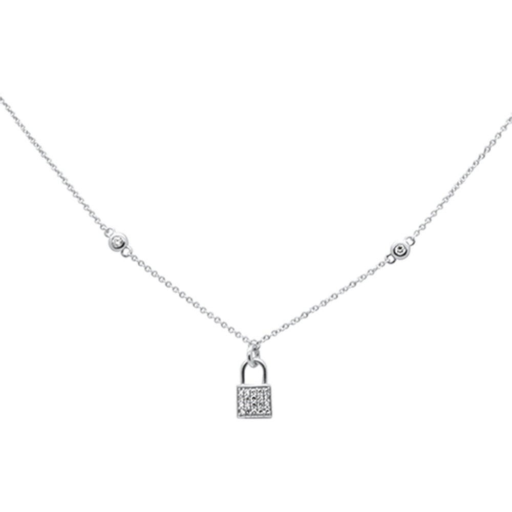 SPECIAL! .12ct G SI 14K White Gold Diamond Lock Pendant Necklace 16" + 2" EXT