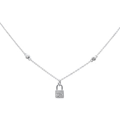 SPECIAL! .12ct G SI 14K White Gold Diamond Lock Pendant Necklace 16" + 2" EXT