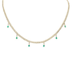 SPECIAL!  2.22ct G SI 14K Yellow Gold Diamond & Emerald Gemstone Dangling Cuban Necklace 12" + 4" EXT