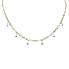 SPECIAL!  2.22ct G SI 14K Yellow Gold Diamond & Emerald Gemstone Dangling Cuban Necklace 14"+2" EXT