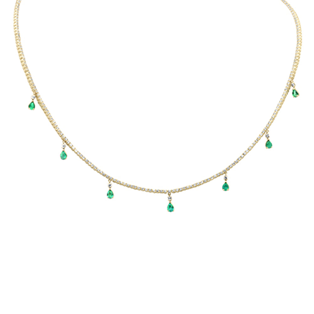 SPECIAL! 3.34ct G SI 14K Yellow Gold Diamond & Emerald Gemstone Dangling Pendant Necklace 14" + 2" EXT
