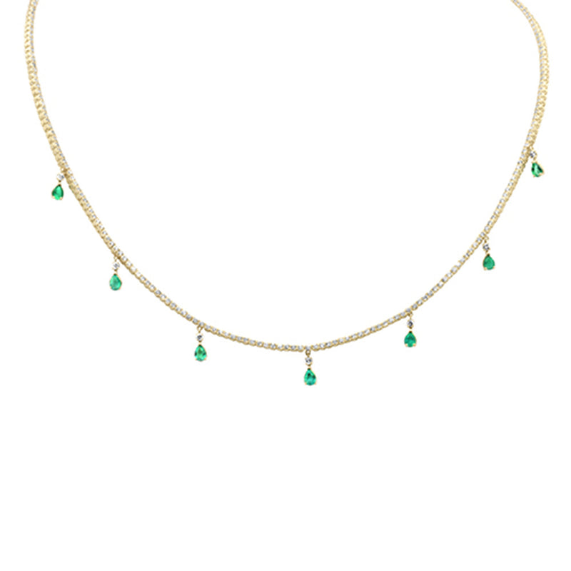 SPECIAL! 3.34ct G SI 14K Yellow Gold Diamond & Emerald Gemstone Dangling Pendant Necklace 14" + 2" EXT