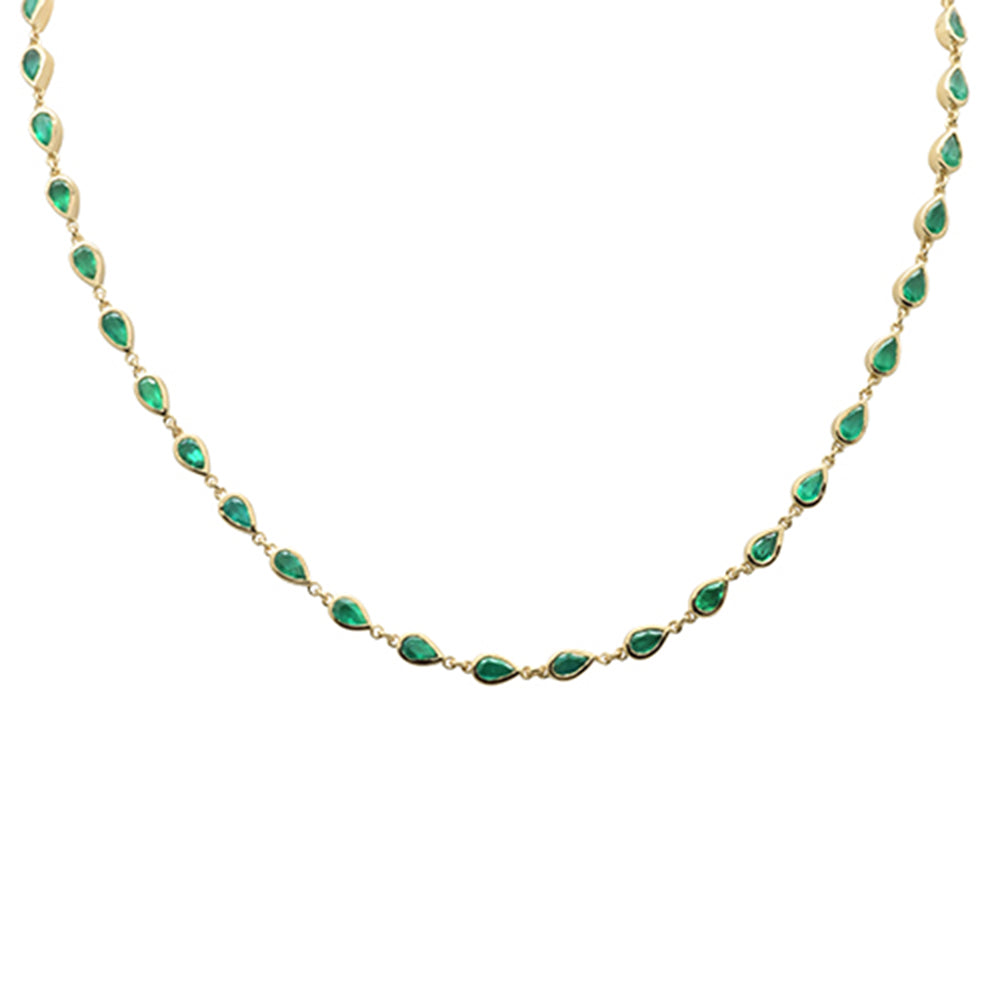 GEMSTONE CLOSEOUT!  5.99ct G SI 14K Yellow Gold Pear Shaped Emerald Gemstone Pendant Necklace 16" Long