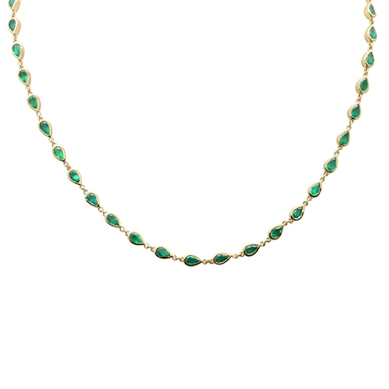 GEMSTONE CLOSEOUT!  5.99ct G SI 14K Yellow Gold Pear Shaped Emerald Gemstone Pendant Necklace 16" Long