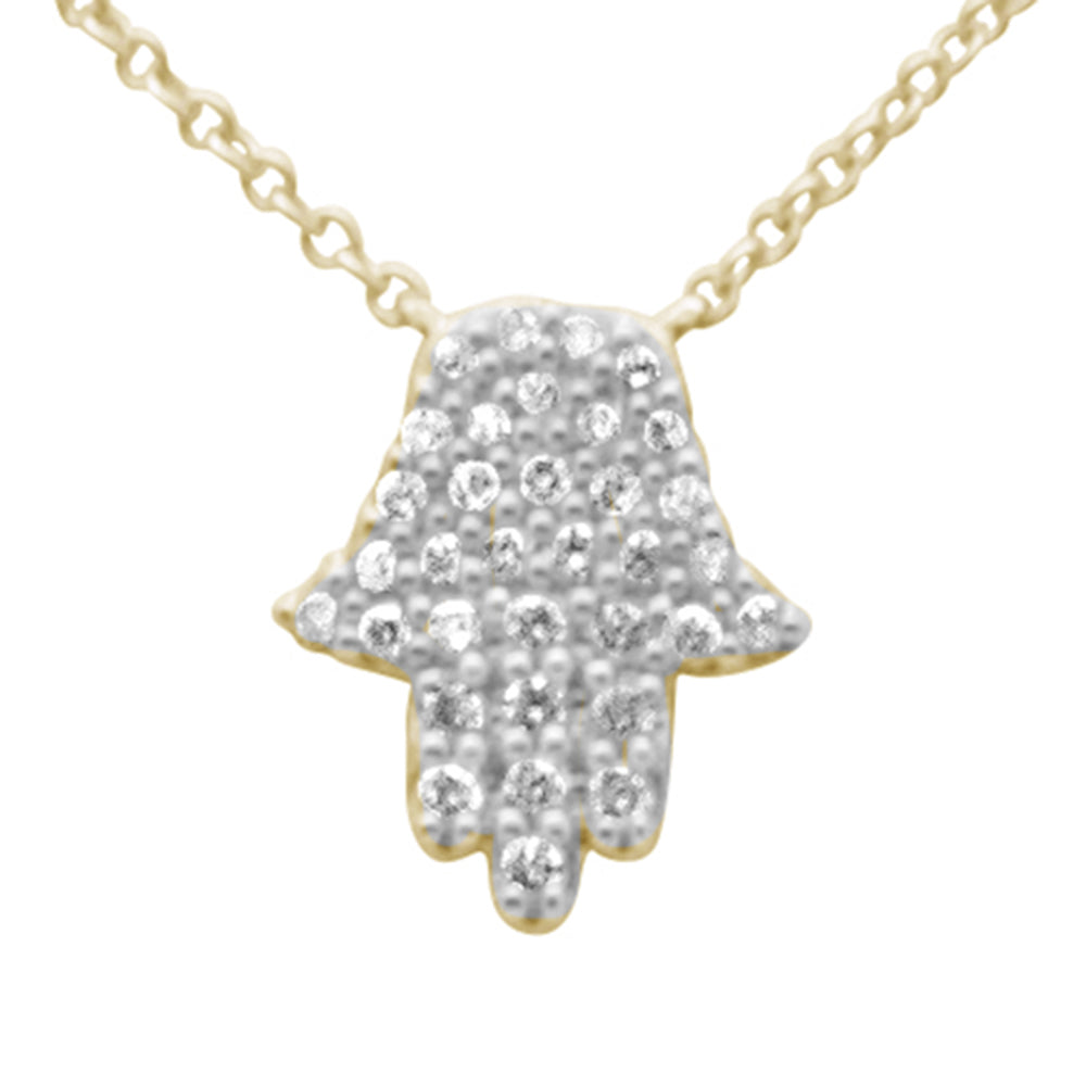 SPECIAL! .17ct G SI 14K Yellow Gold Diamond Hamsa Pendant Necklace 14" + 2" Ext.