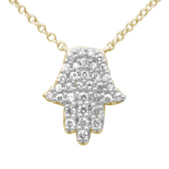 SPECIAL! .17ct G SI 14K Yellow Gold Diamond Hamsa Pendant Necklace 14" + 2" Ext.