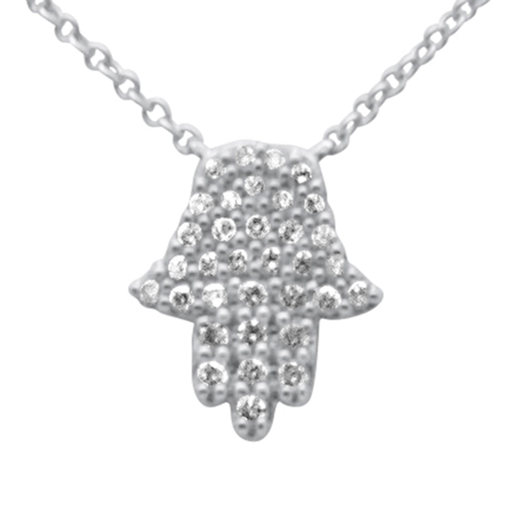 SPECIAL! .18ct G SI 14K White Gold Diamond Hamsa Pendant Necklace 14" + 2" Ext.