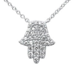 SPECIAL! .18ct G SI 14K White Gold Diamond Hamsa Pendant Necklace 14" + 2" Ext.