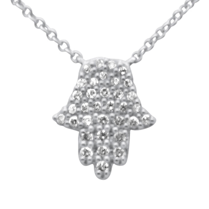 SPECIAL! .18ct G SI 14K White Gold Diamond Hamsa Pendant Necklace 14" + 2" Ext.