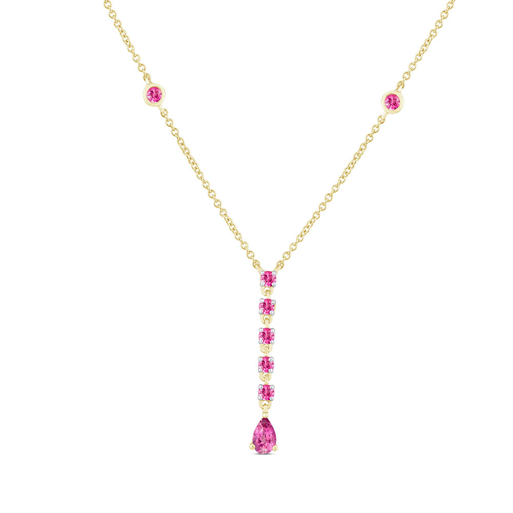 SPECIAL! .45ct G SI 14K Yellow Gold Pink Sapphire Gemstone Dangling Pendant Necklace 16" + 2" Ext.