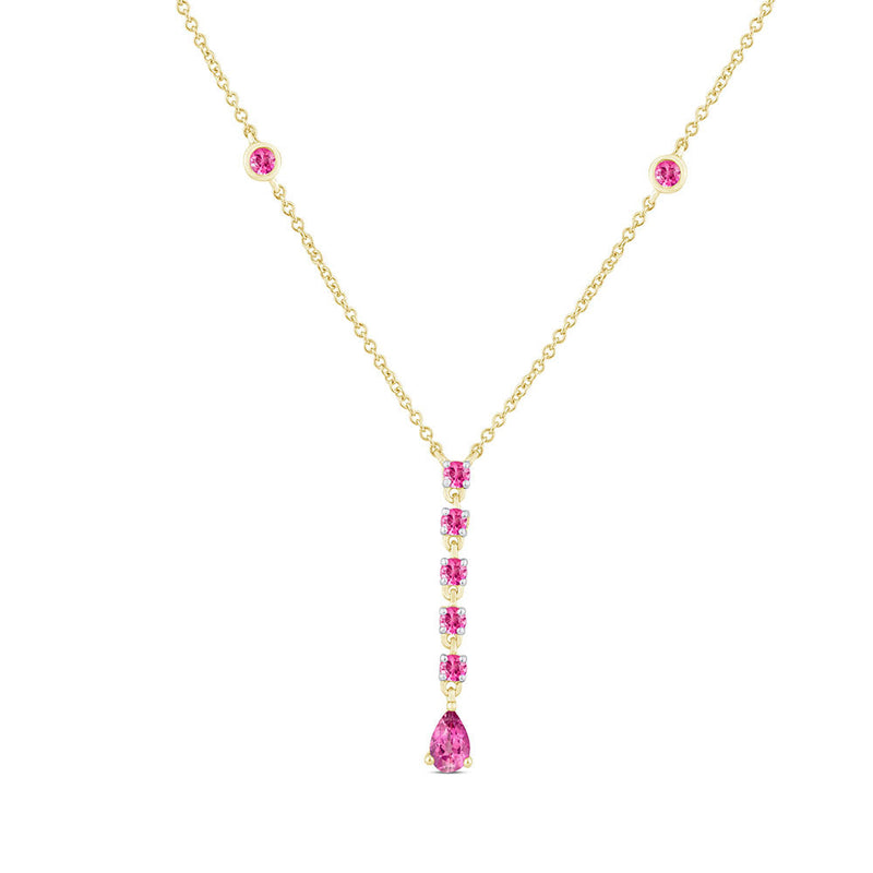 SPECIAL! .45ct G SI 14K Yellow Gold Pink Sapphire Gemstone Dangling Pendant Necklace 16" + 2" Ext.