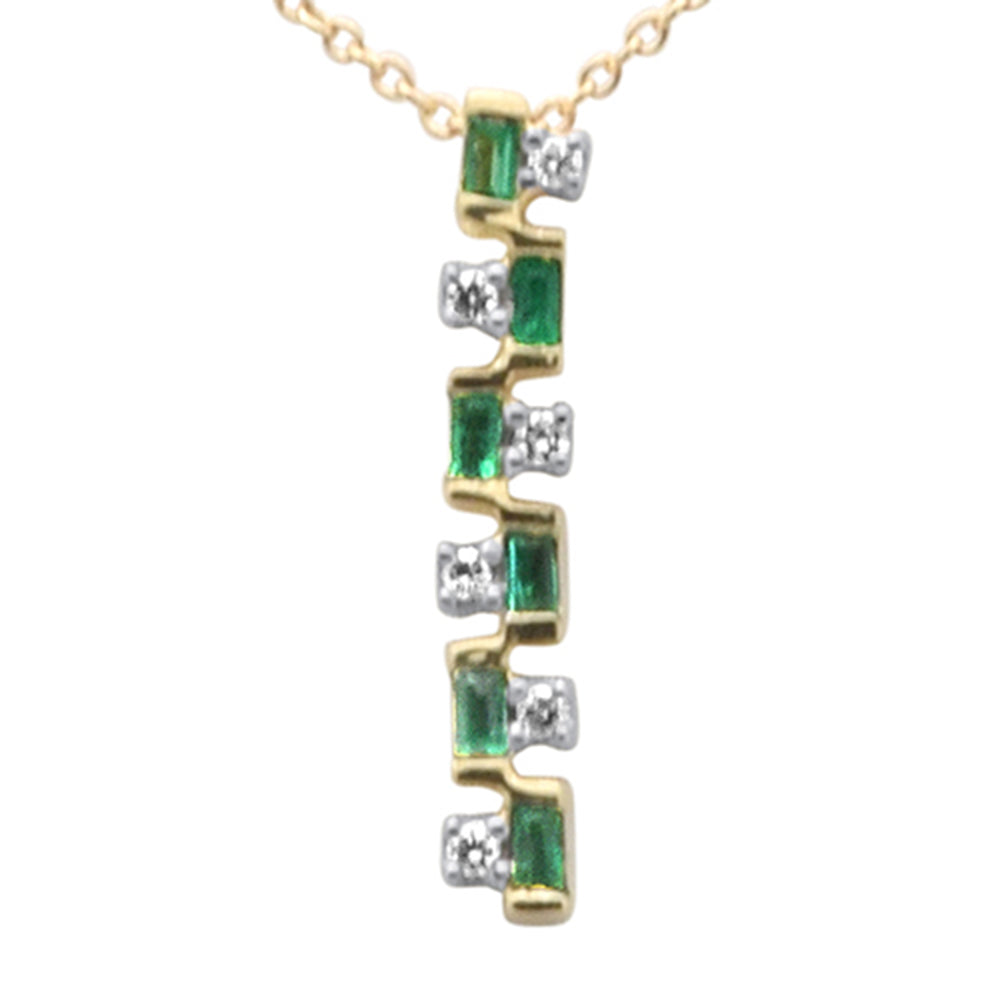 SPECIAL! .20ct G SI 14K Yellow Gold Diamond & Emerald Gemstone Pendant Necklace 18" Long