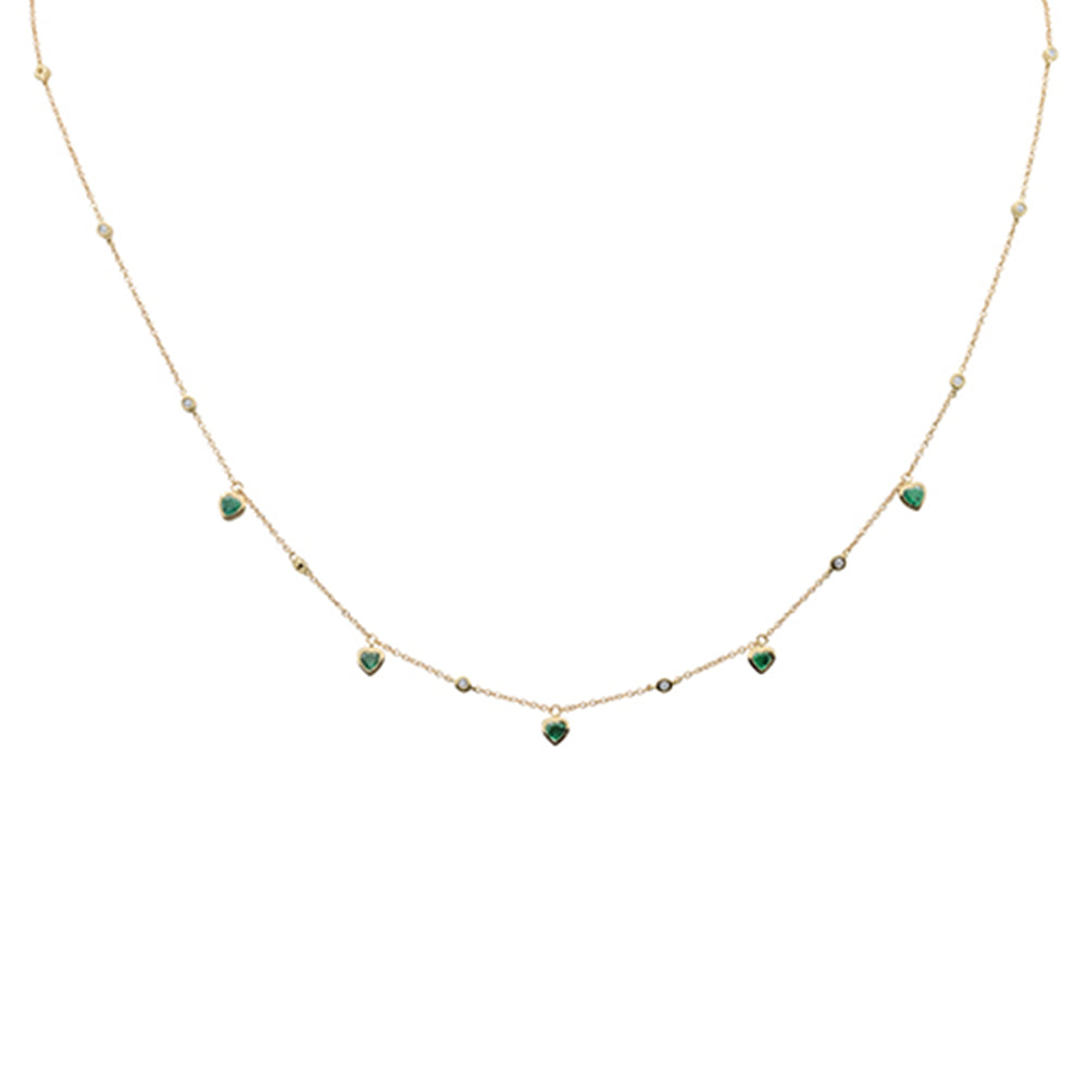 SPECIAL! .63ct G SI 14K Yellow Gold Diamond & Emerald Gemstone Heart Pendant Necklace 16" + 2" Ext.