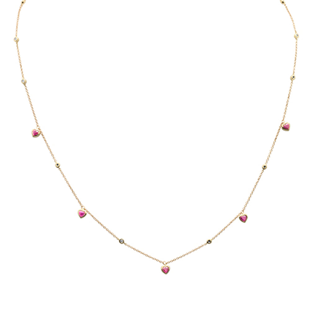 SPECIAL! .79ct G SI 14K Yellow Gold Diamond & Ruby Gemstone Heart Pendant Necklace 16" + 2" Ext.