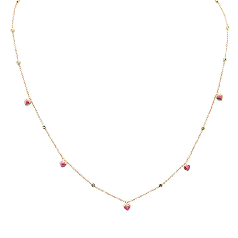 SPECIAL! .79ct G SI 14K Yellow Gold Diamond & Ruby Gemstone Heart Pendant Necklace 16" + 2" Ext.