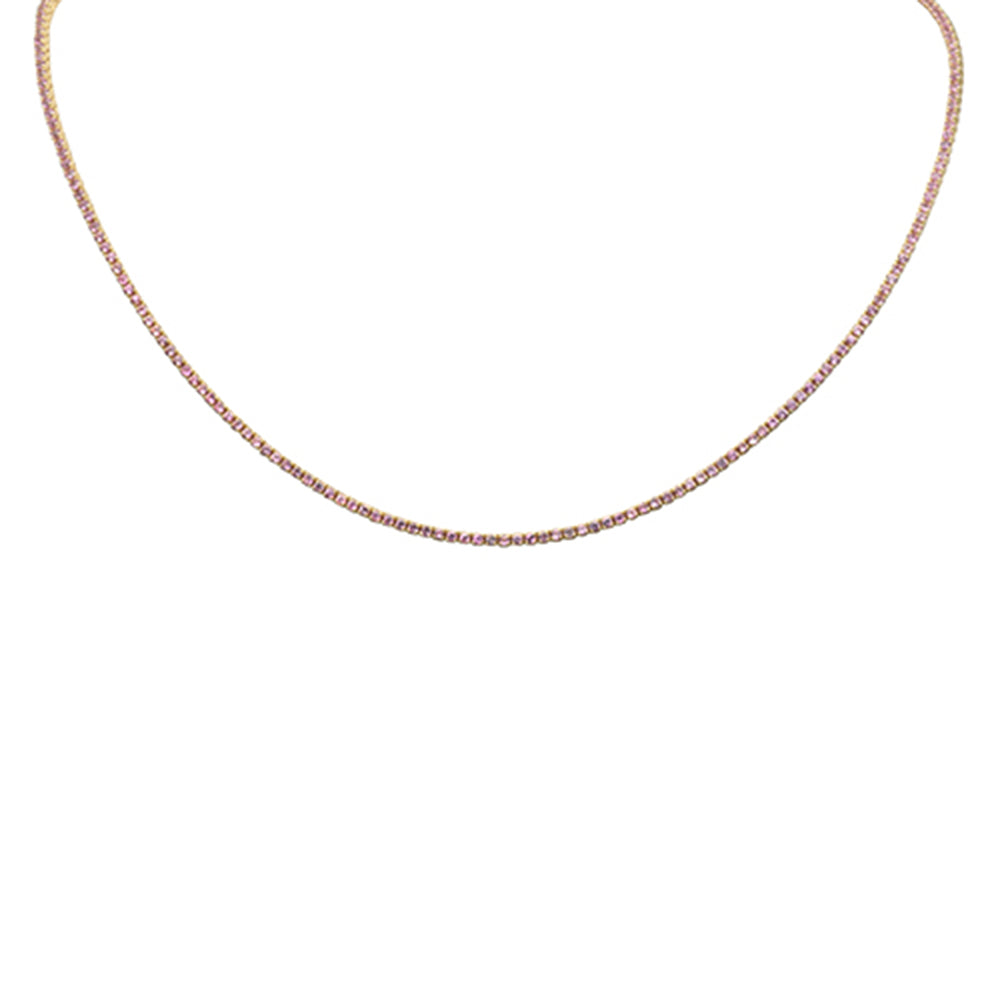 SPECIAL! 3.96ct G SI 14K Yellow Gold Pink Sapphire Gemstone Tennis Necklace 14" + 2" Ext.