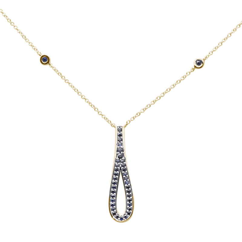 GEMSTONE CLOSEOUT!  .35ct G SI 14K Yellow Gold Blue Sapphire Gemstone Pendant Necklace 16" + 2" Ext.
